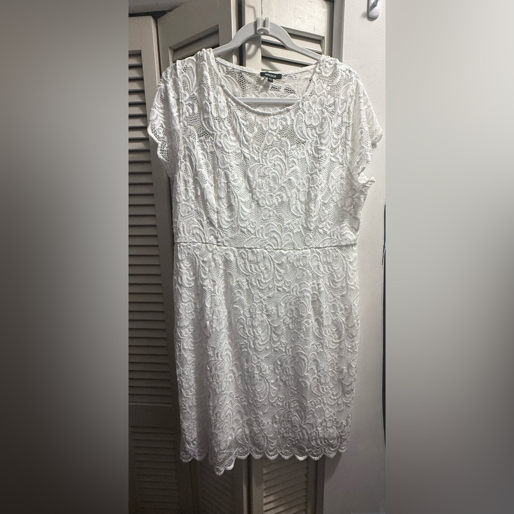 ODCOCD White Lace Short Sleeve Dress